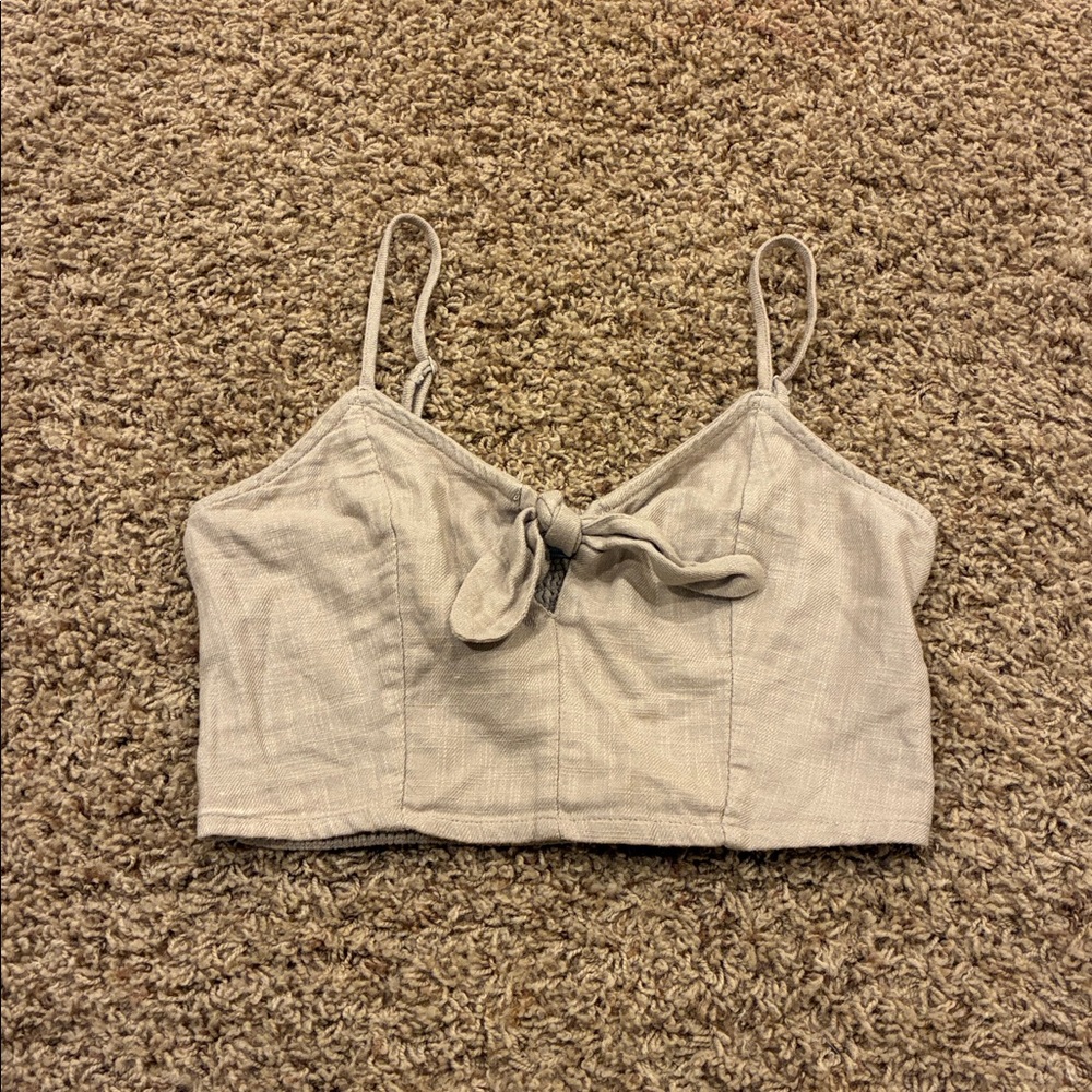Aerie Tie-Front Crop Top in Light Beige